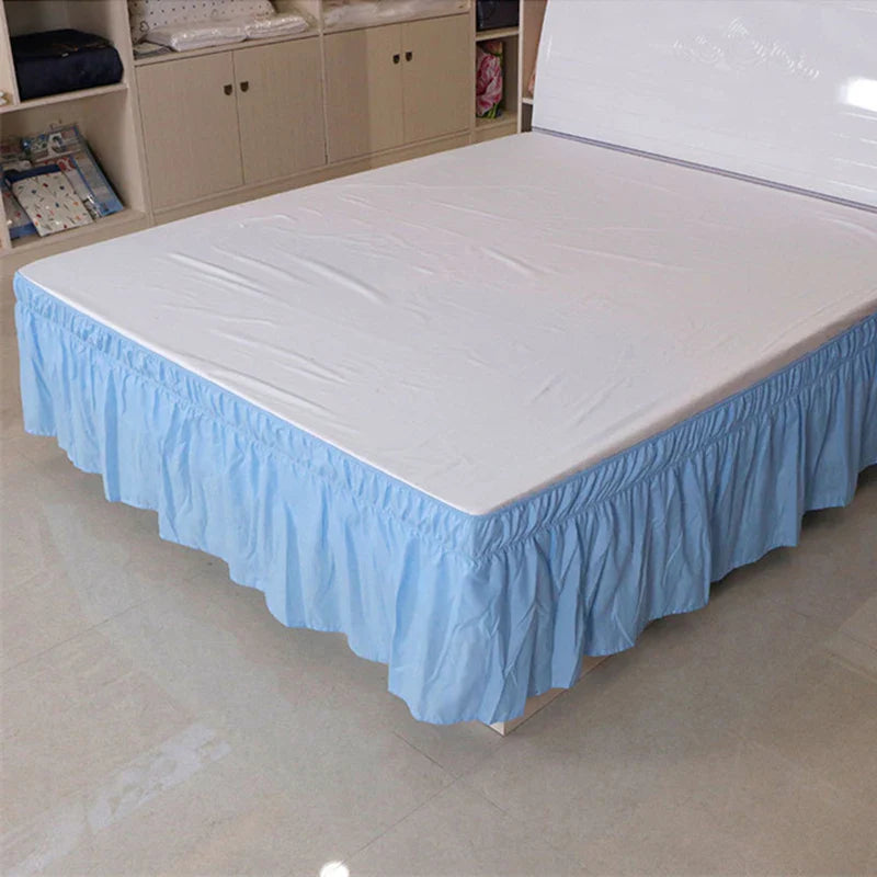 Afralia™ Solid Color Ruffles Elastic Bed Skirt - Washable Bedroom Decor Home Wrap Skirt