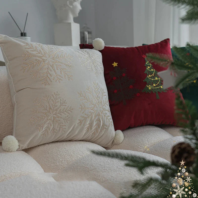 Afralia™ Christmas Cartoon Embroidered Pillow Cover Set for Festive Home Decor