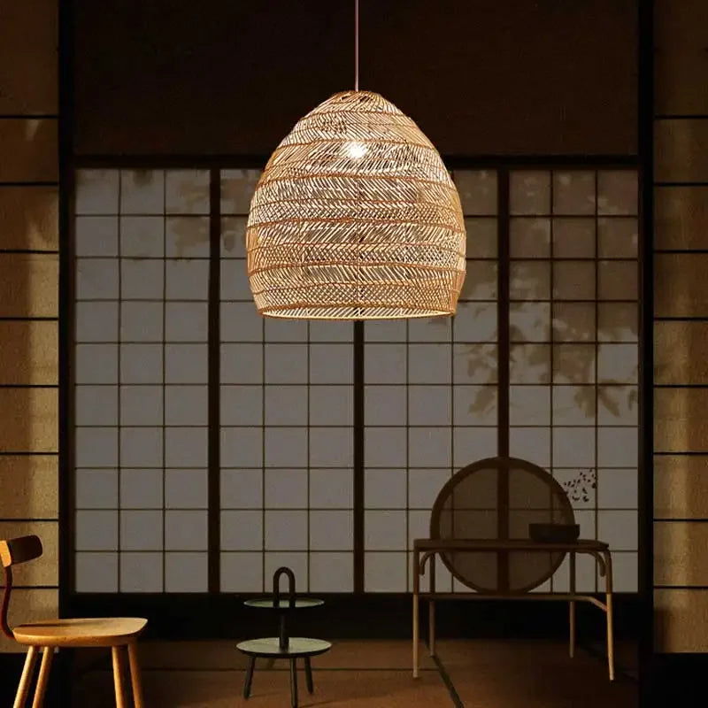 Afralia™ Natural Rattan Hand-Woven Pendant Light for Living Dining Room, New Chinese Style