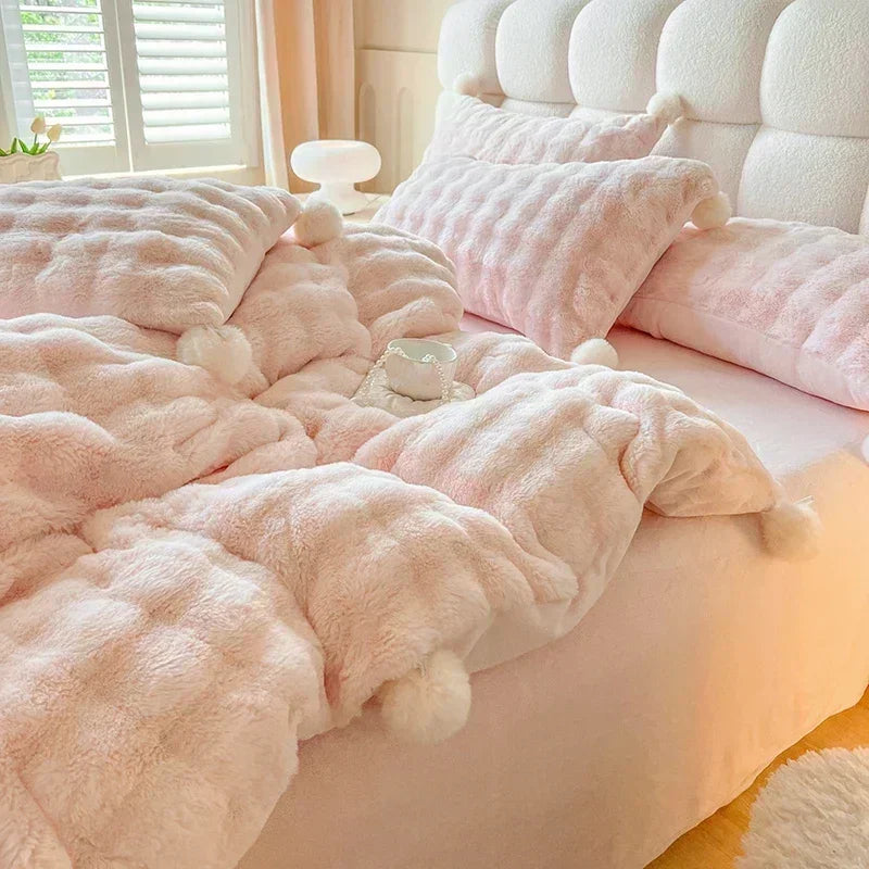 Afralia™ Tuscan Faux Fur Fluffy Bedding Set Queen - Skin Friendly Plush Duvet Cover Warmth