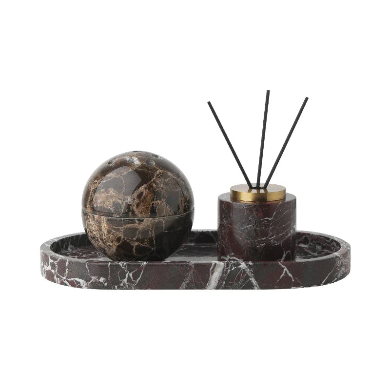 Afralia™ Marble Stone Fragrance Diffuser Travertine Sphere Incense Burner with Tray