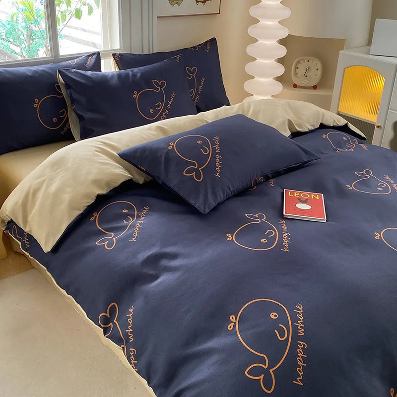 Afralia™ Cute Printed Cotton Duvet Cover for Double Queen Bed - Cozy & Non-Fading