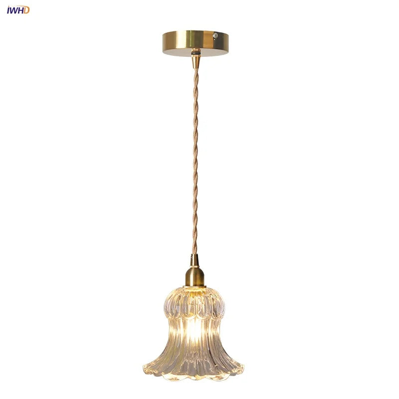 Afralia™ Brass LED Pendant Light Fixture Clear Glass Adjustable Nordic Hanging Lamp