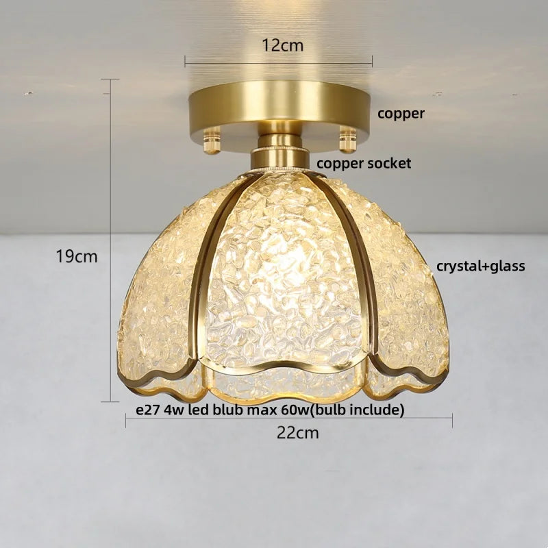 Afralia™ Handcrafted Glass Crystal Copper Ceiling Light Fixture for Dining Bedroom Kitchen