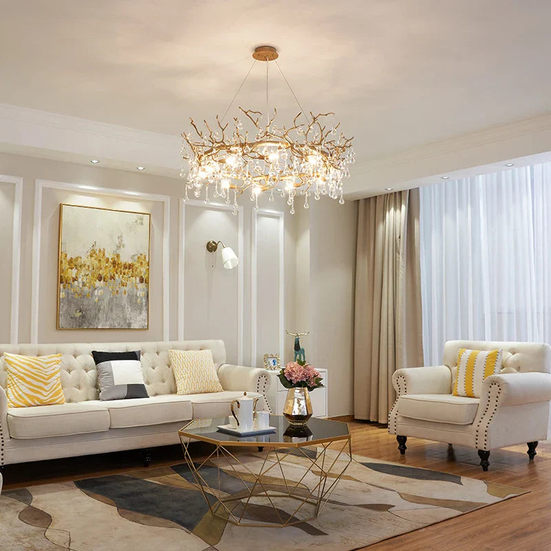 Afralia™ Modern Luxury Crystal Chandeliers: Elegant Copper Ceiling Lamp for Living & Dining Rooms