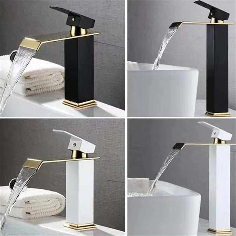 Afralia™ Waterfall Basin Faucet: Brass Mixer Tap for Bathroom Sink, Hot Cold Water