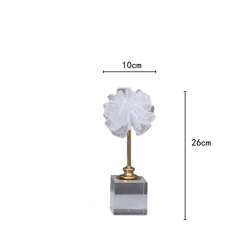 Afralia™ Crystal Flower Glass Craft Hyalinite Sculpture Metal Decor Figurine