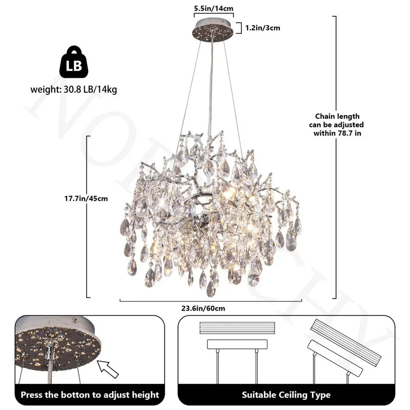 Afralia™ Modern Crystal Branch Chandelier for Living Room and Dining Room