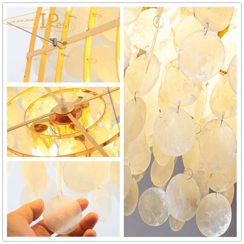 Afralia™ LED Shell Chandelier: Modern Gold Chrome Ceiling Hanging Light