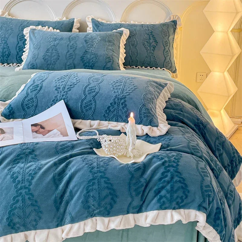 Afralia™ Milk Velvet Carving Bedding Set - Single to King Size Luxe Bed Linens