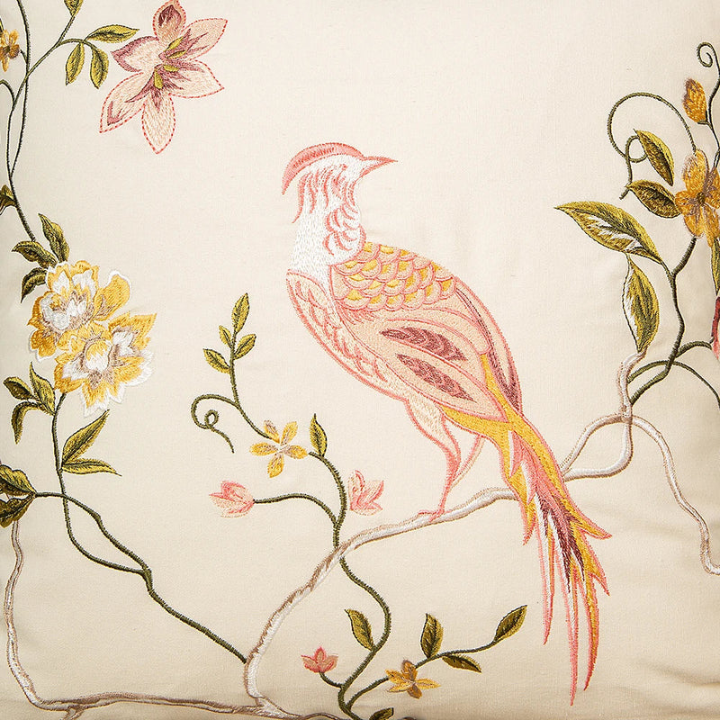 Afralia™ Bird Embroidered Cotton Cushion Cover 45x45cm Square Floral Pillow Case