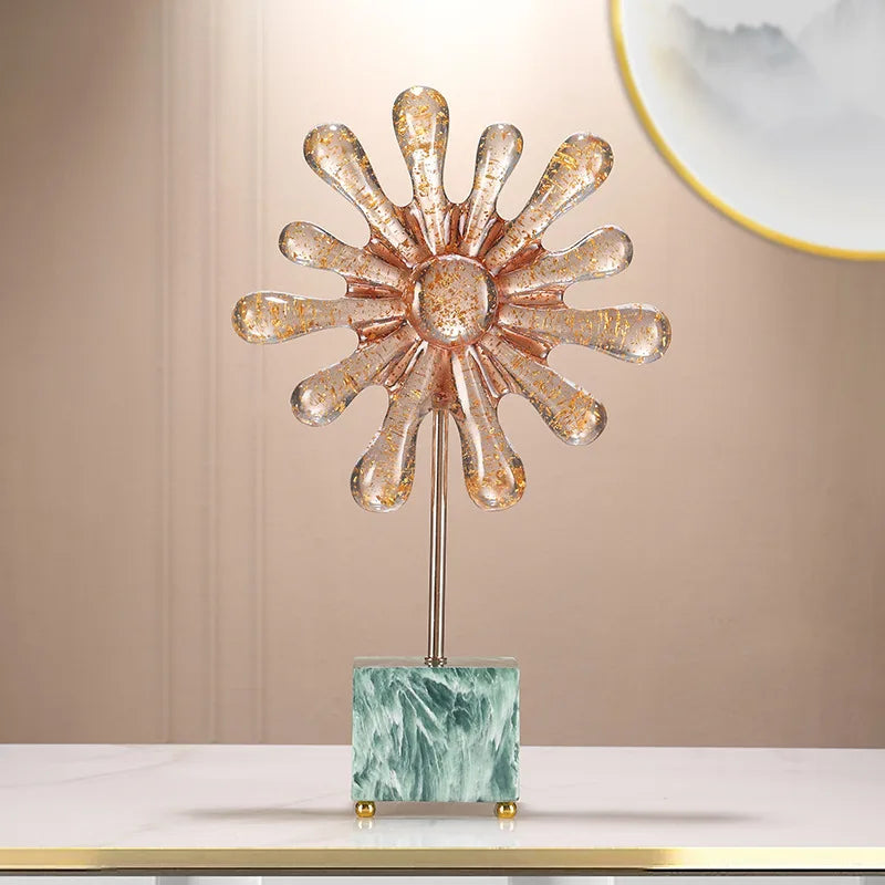 Afralia™ Resin Sunflowers Geometric Ornament Decor for Room, Abstract Gradient Sun Figurines