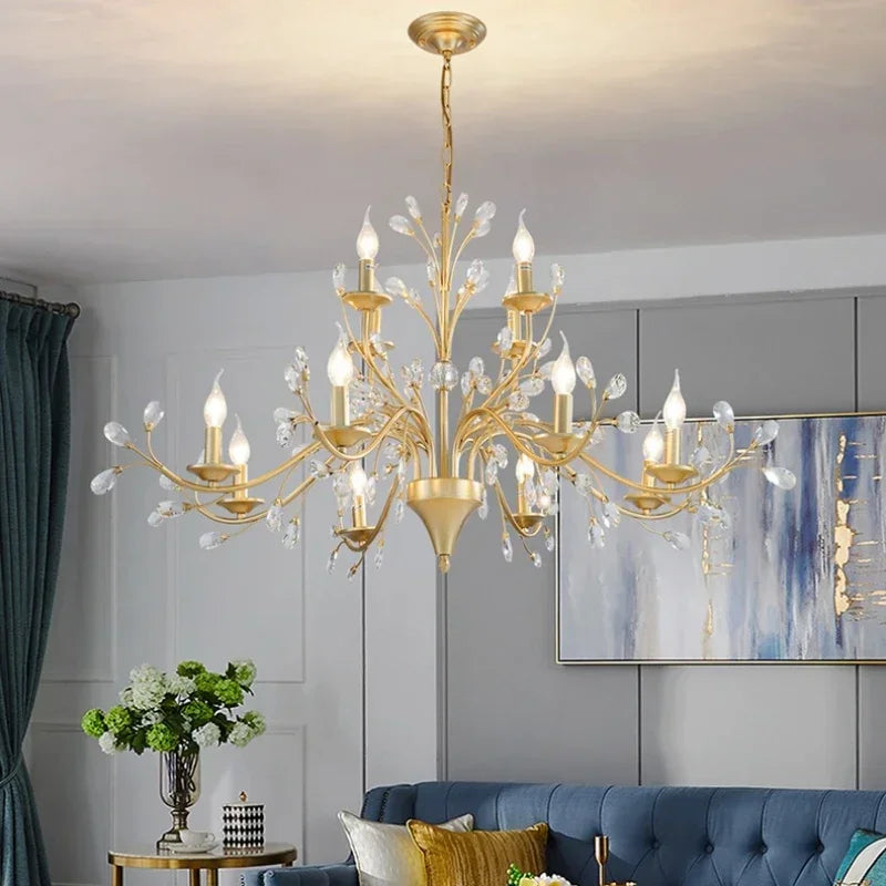 Afralia™ Vintage Crystal LED Ceiling Chandelier for Country Living Room Lighting