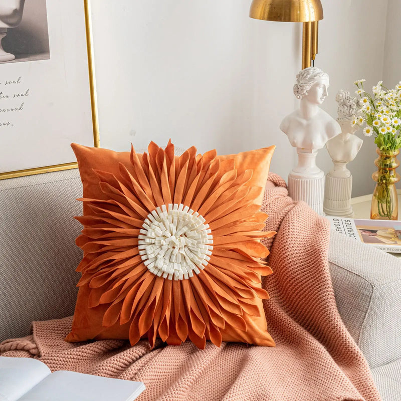 Afralia™ Small Daisy Sunflower Velvet Cushion Cover - Girl's Heart Style - Plush Home Decoration