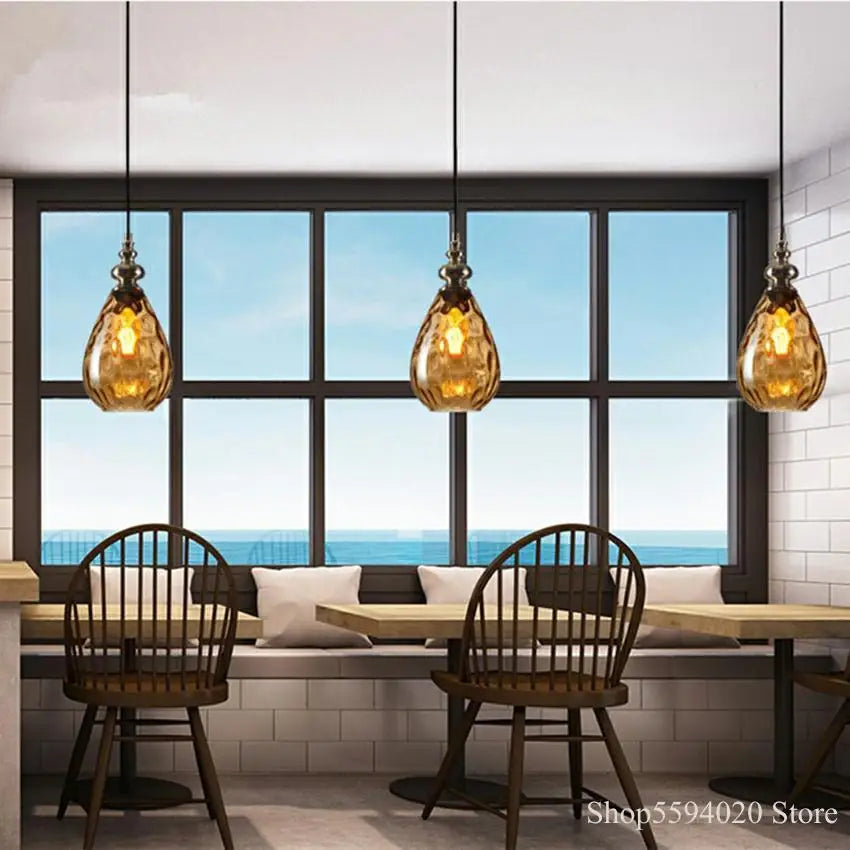 Afralia™ Vintage Glass Pendant Lights LED Industrial Lamp Loft Hanging Lamp
