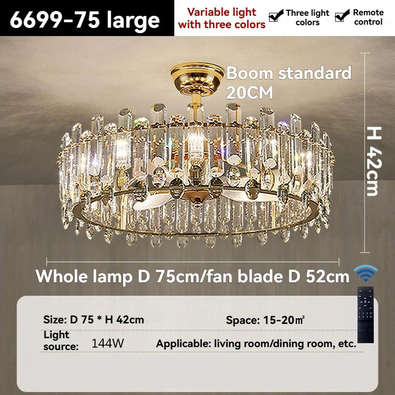 Afralia™ Crystal Ceiling Fan Light - Modern Luxury Invisible Fan Light Combo for Home