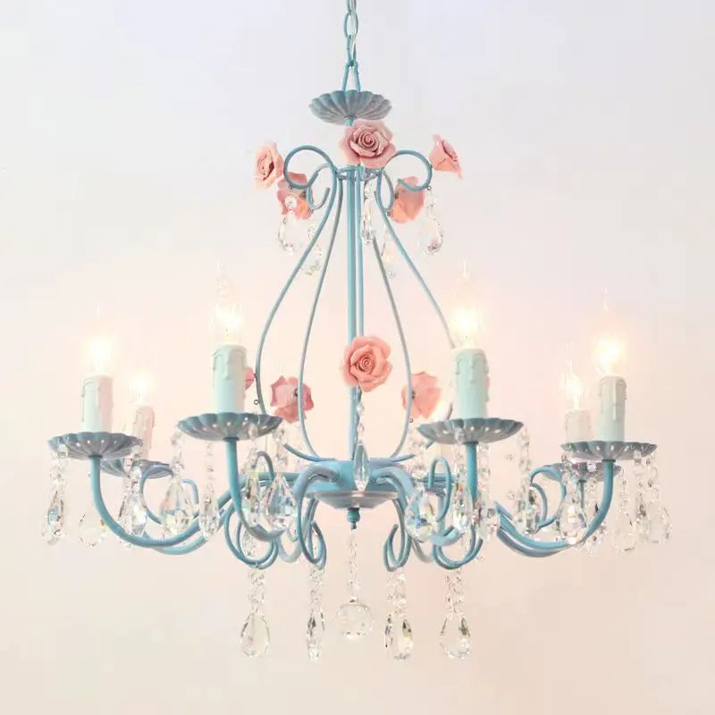 Afralia™ Blue Crystal Bouquet Chandelier for Princess Girl Bedroom - Romantic Children's Flowers Pendant Lights