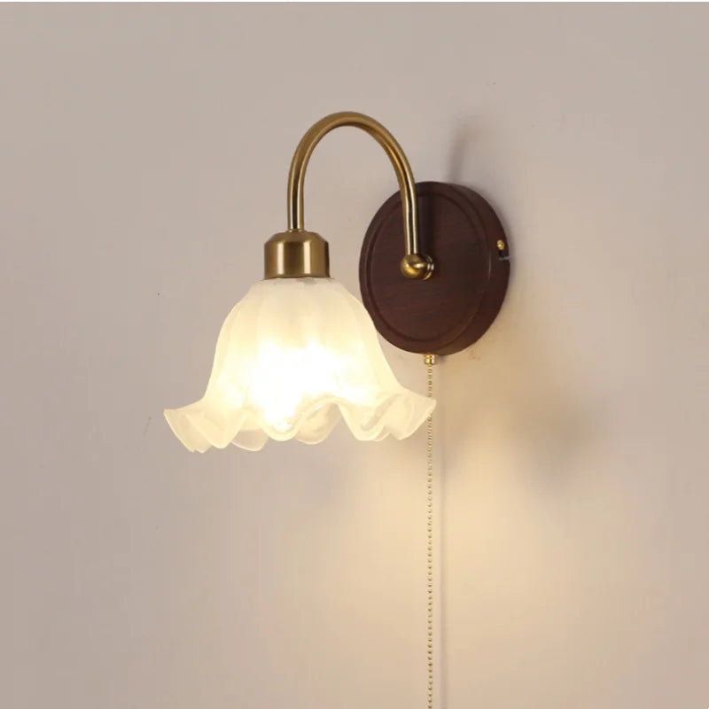 Afralia™ Glass LED Wall Sconce with Pull Chain Switch for Hallway, Bedroom, and Foyer