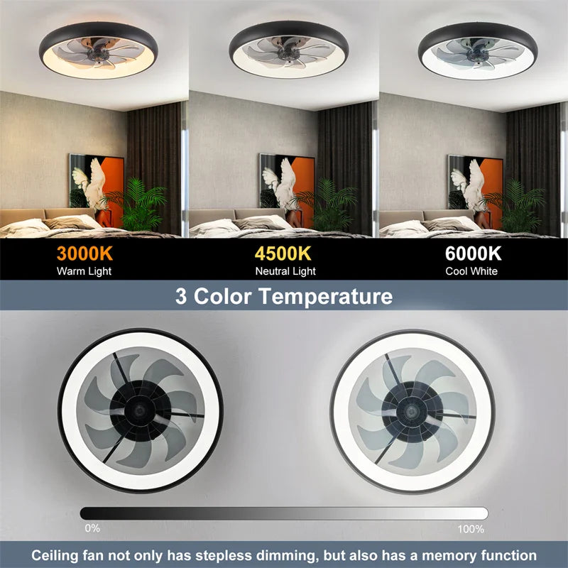 Afralia™ Modern Black LED Ceiling Fan Remote Chandelier with 6 Speeds & Timer