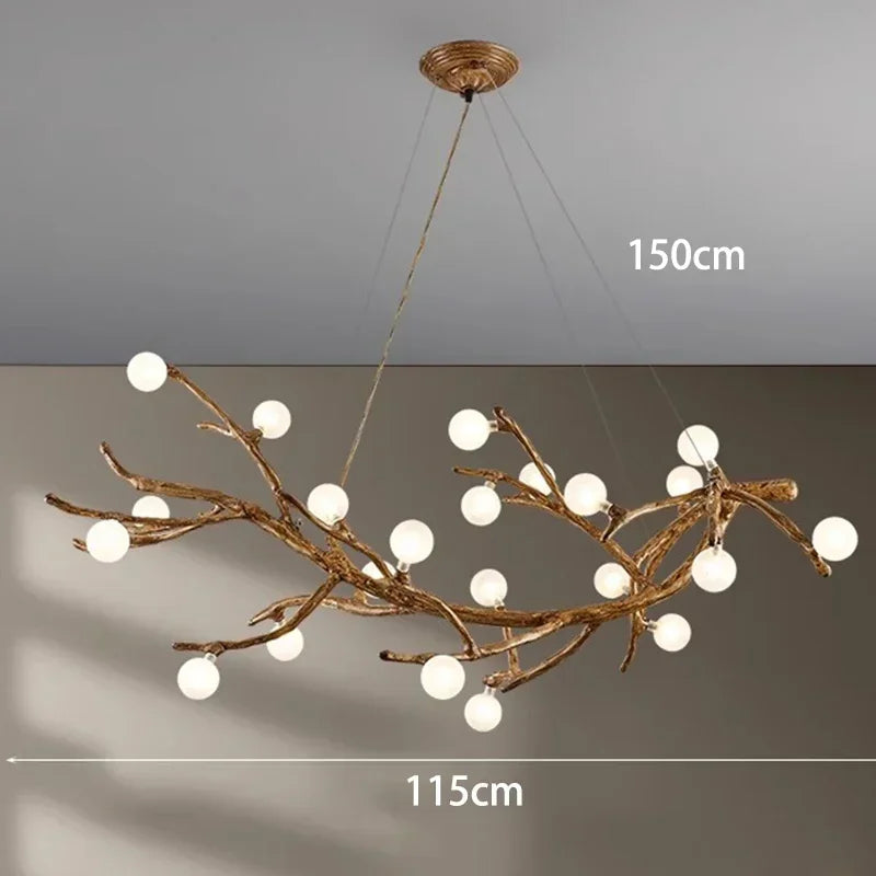 Afralia™ Vintage Resin Tree Branch Chandelier Glass Lightshade for Living Room Kitchen Island