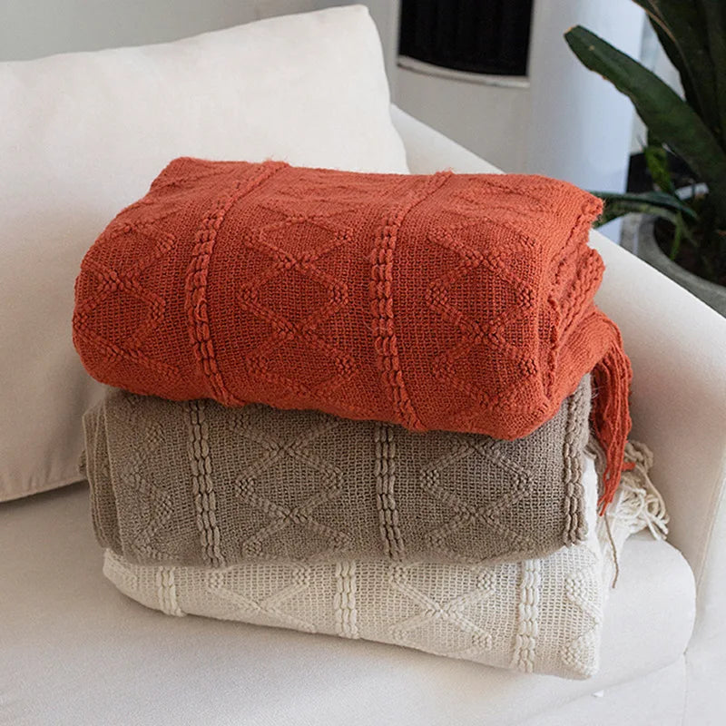 Afralia™ Nordic Geometric Knit Blanket - Soft and Cozy Throw for Beds, Sofas, and Office Naps
