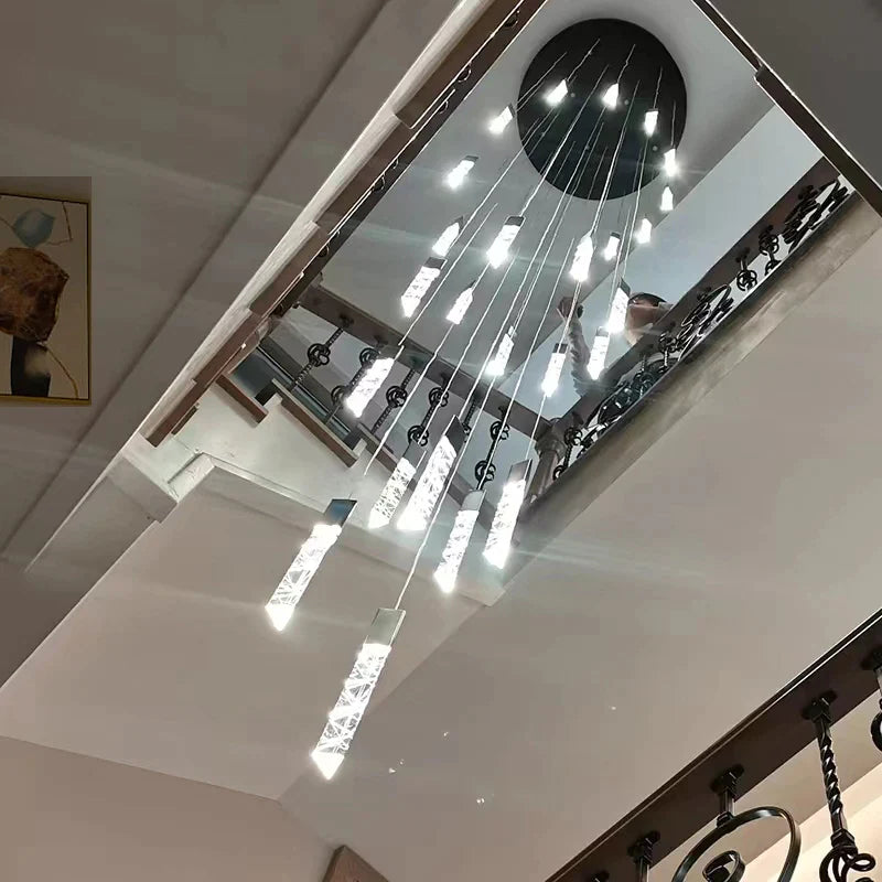 Afralia™ Crystal Chrome LED Chandelier: Elegant Duplex Stair Lighting for Modern Interiors