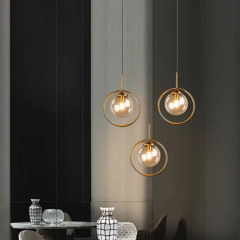 Glass Ball LED Chandelier Suspension Lampshade by Afralia™ for Dining Room & Restaurant Decor