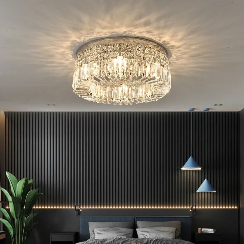 Afralia™ Crystal Glass Round LED Ceiling Light - Luxury Indoor Lighting Solution