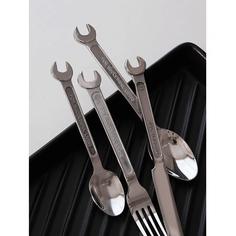 Afralia™ Stainless Steel Cutlery Set - Wrench Knife Fork Spoon Kitchen Accessories