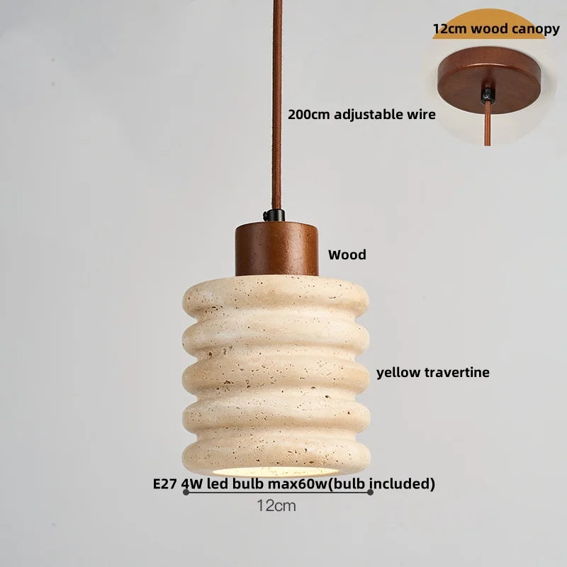 Afralia™ LED Pendant Light: Modern Nordic Wood Canopy Yellow Travertine Luminaire