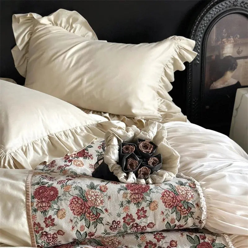 Afralia™ Chic Flowers Jacquard Cotton Bedding Set with Ruffles