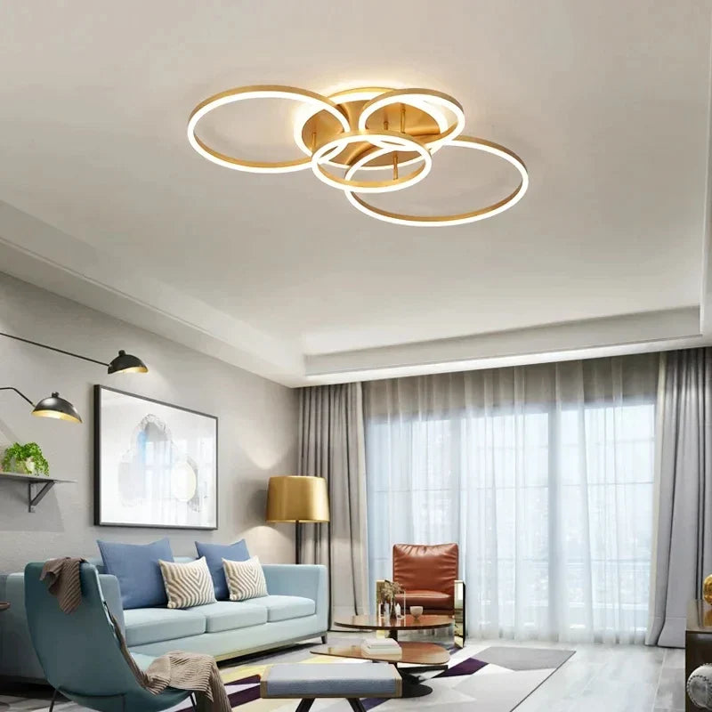 Afralia™ LED Circle Rings Ceiling Lights Black White Brown Chandeliers for Living Room Bedroom Kitchen Decor