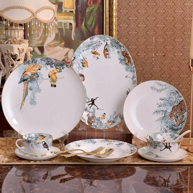 Afralia™ Rainforest Animal Bone China Tableware Set