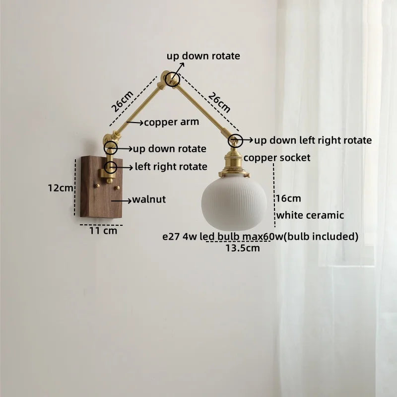 Afralia™ Ceramic Copper Swing Arm LED Wall Lights for Home Decor