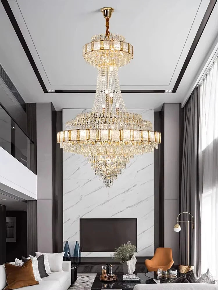 Afralia™ Luxury Gold Crystal Chandelier LED Hanging Lamp for Home Decoration