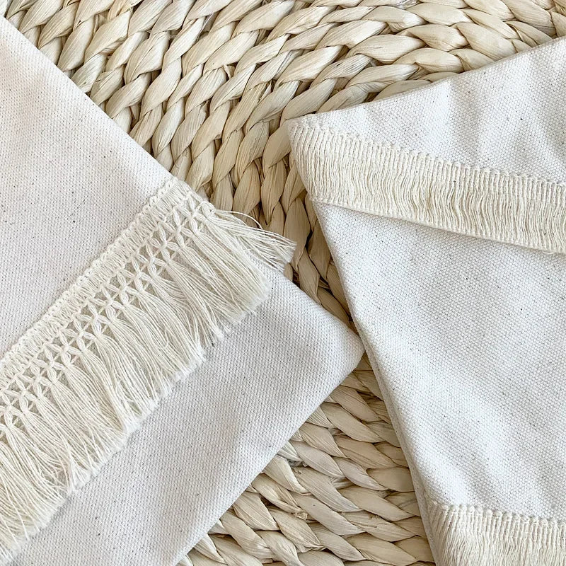 Afralia™ Boho Linen Cotton Pillow Cover with Tassels - Beige Square/Rectangular 45x45cm/30x50cm