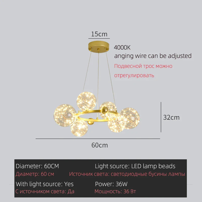 Afralia™ LED Glass Bulb Pendant Light: Modern Round Design, Gold/Black, Gypsophila String