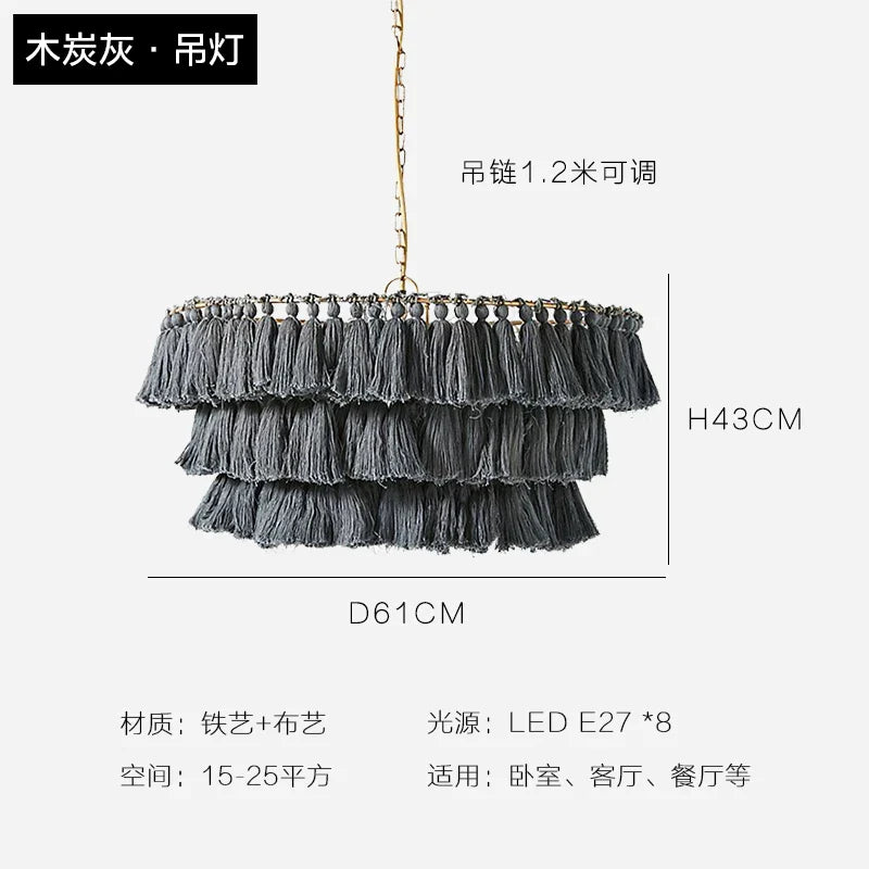 Afralia™ Tassel Chandelier: Woven LED Boho Lamp for Dining Bedroom Kitchen Island