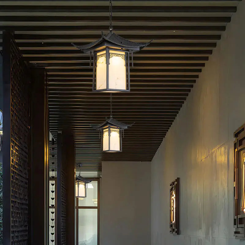 Afralia™ Solar Chinese Courtyard Gazebo Chandelier for Outdoor Villa and Eaves