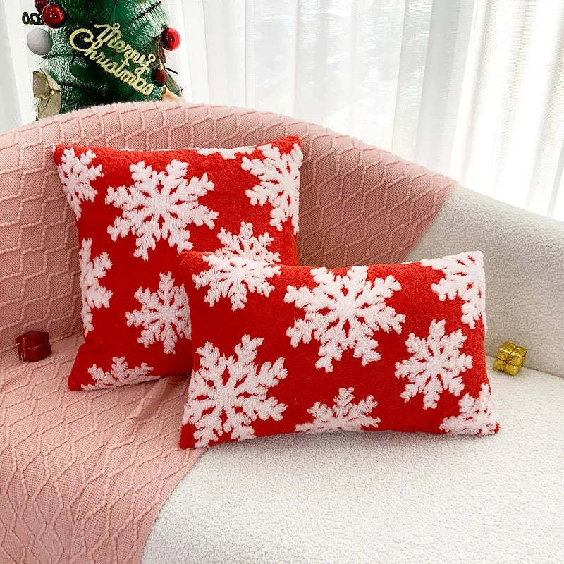 Afralia™ Soft Snowflakes Cushion Cover for Christmas, Red Green Fluffy Pillow Cover