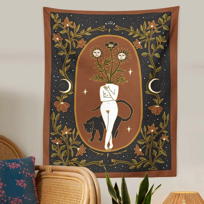 Moon Phase Tapestry Goddess Wall Hanging for Witchcraft Decor by Afralia™