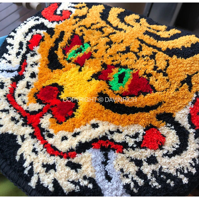 Afralia™ Tibetan Tiger Head Carpet Cushion Chair Rug - Japanese Style Tattoo Tapestry