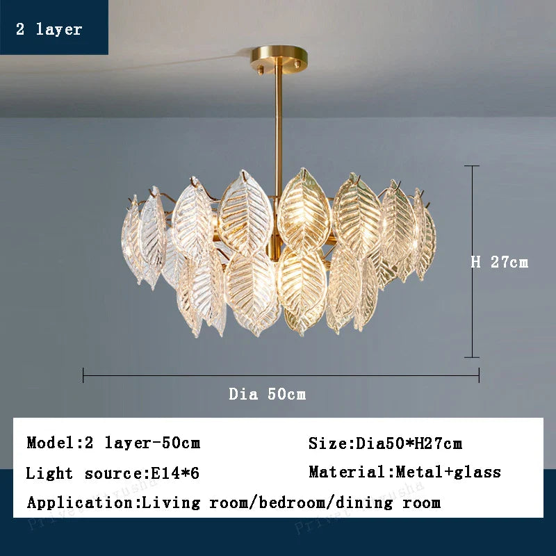 Afralia™ Leaf Glass Chandelier Pendant Light Luxury Dining Room Ceiling Fixture