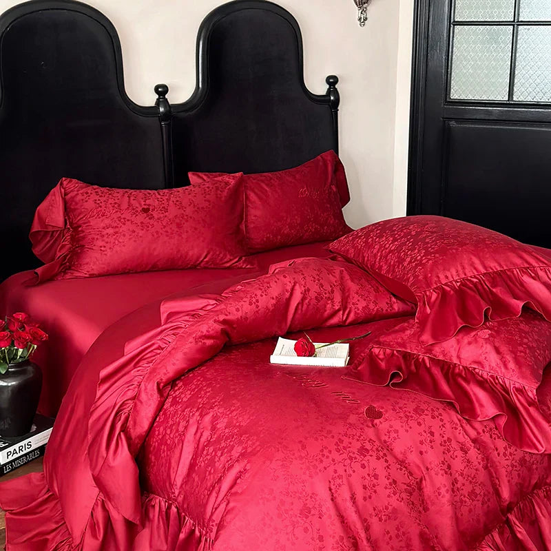 Afralia™ Luxury 100S Egyptian Cotton Bedding Set Queen King Size Red Underwear