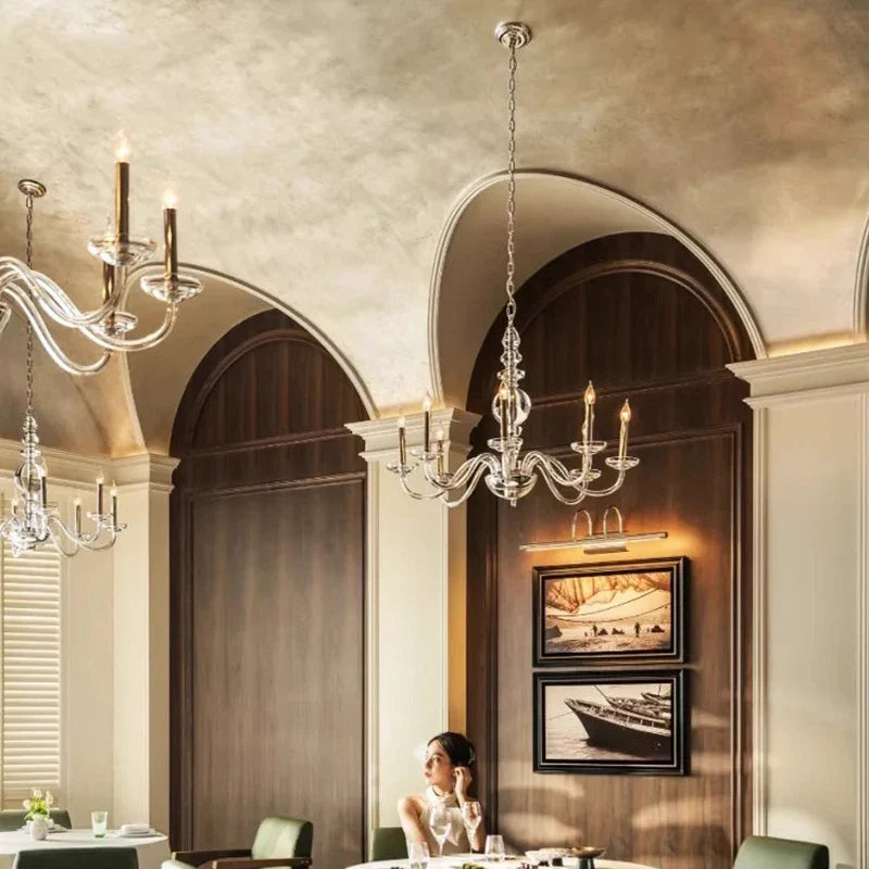 Afralia™ Silver Branch Glass Candle Chandelier for Elegant Dining Table Décor