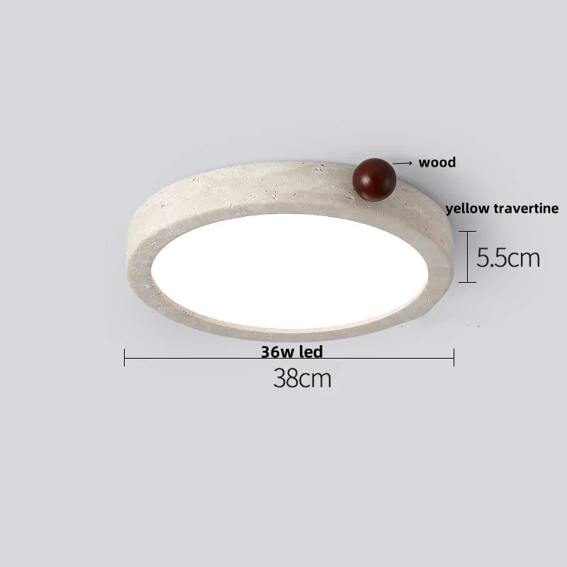 Afralia™ Wood LED Ceiling Lamp: Modern Round Yellow Travertine Light for Living Room