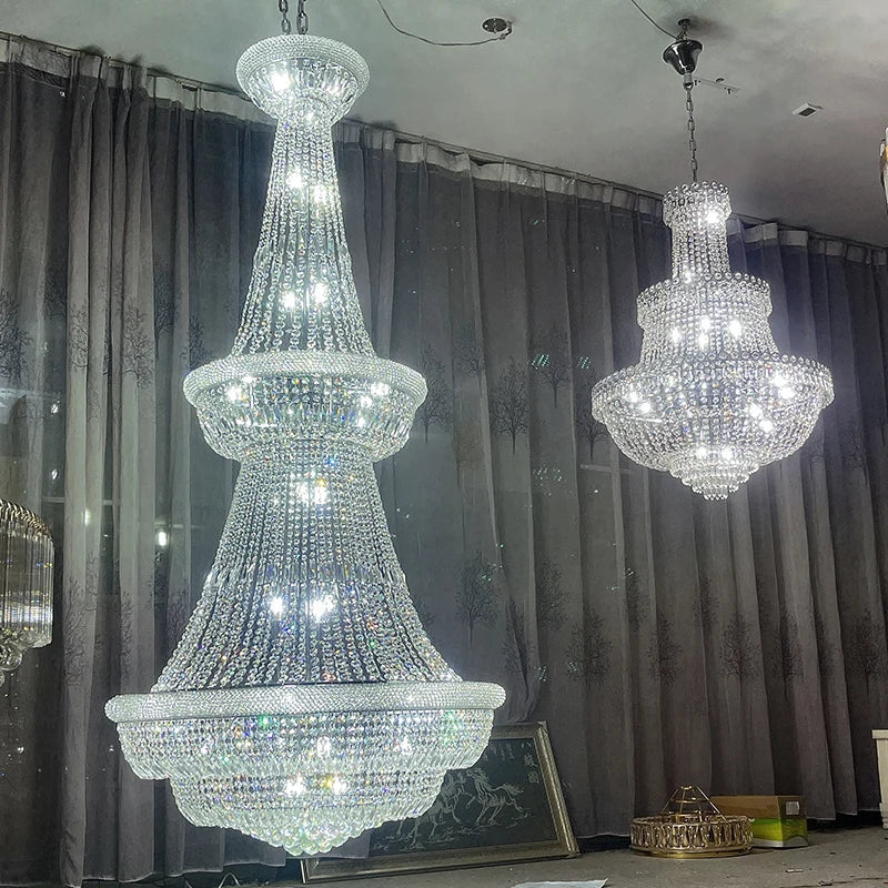 Afralia™ Luxury Loft Crystal Chandelier - Elegant Staircase European Style Large Chrome Pendant