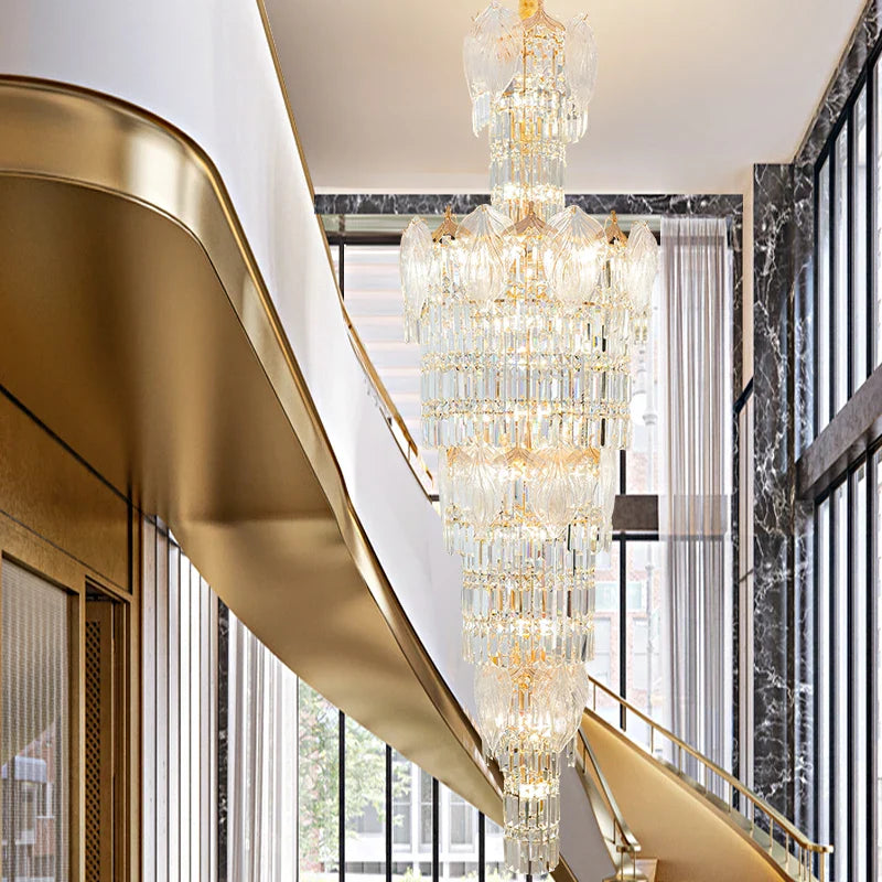 Afralia™ European Crystal Chandelier Modern Duplex Hotel Villa Staircase Long Chandelier