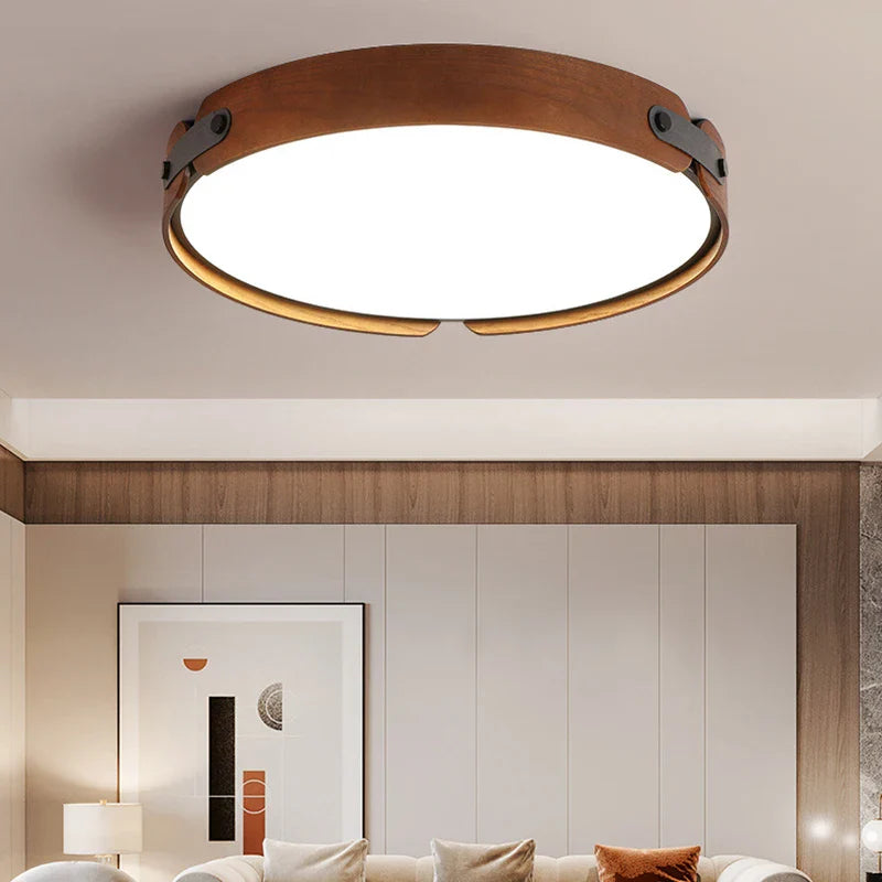 Afralia™ Luxury Round Wood & Artificial Leather Ceiling Light, 3 Sizes, for Various Rooms