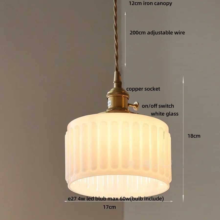 Afralia™ Glass LED Pendant Light: Nordic Design, Adjustable, Knob Switch - White Stripe